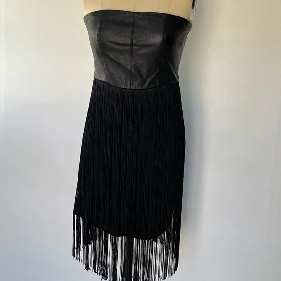Blaque Label Dresses | Blaque Label Black Leather Bodice Fringe Dress Lbd | Color: Black | Size: 0 | Beyoncat's Closet